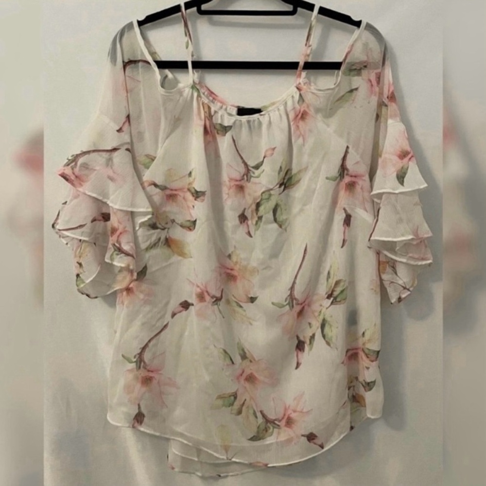 Cliche’ Floral Ruffled Off-Shoulder Sleeveless Blouse